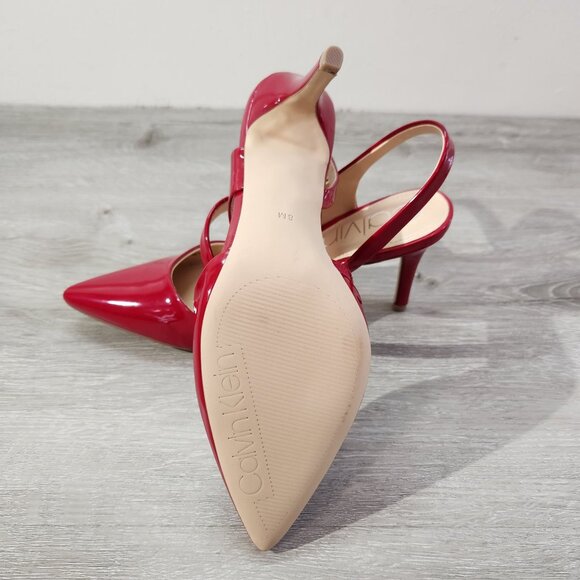 Calvin Klein Geena Pump Red Patent Like New Condition Women's Size 8M - Picture 6 of 9